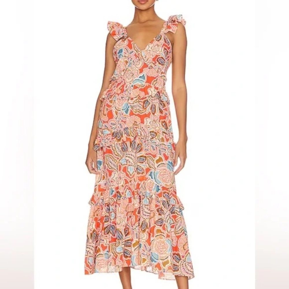Morrison Sleeveless Floral Poplin Tiered Ruffle Midi Dress size small